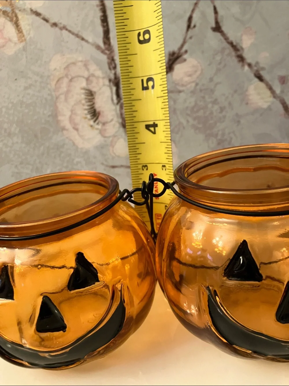 Glass Jack-O'-Lantern Tealight Lanterns - Set of 2